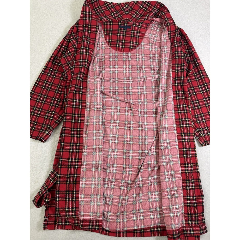 Tommy Hilfiger Bathrobe One Size Red Tartan Plaid Belted Lounge Robe - Picture 12 of 16